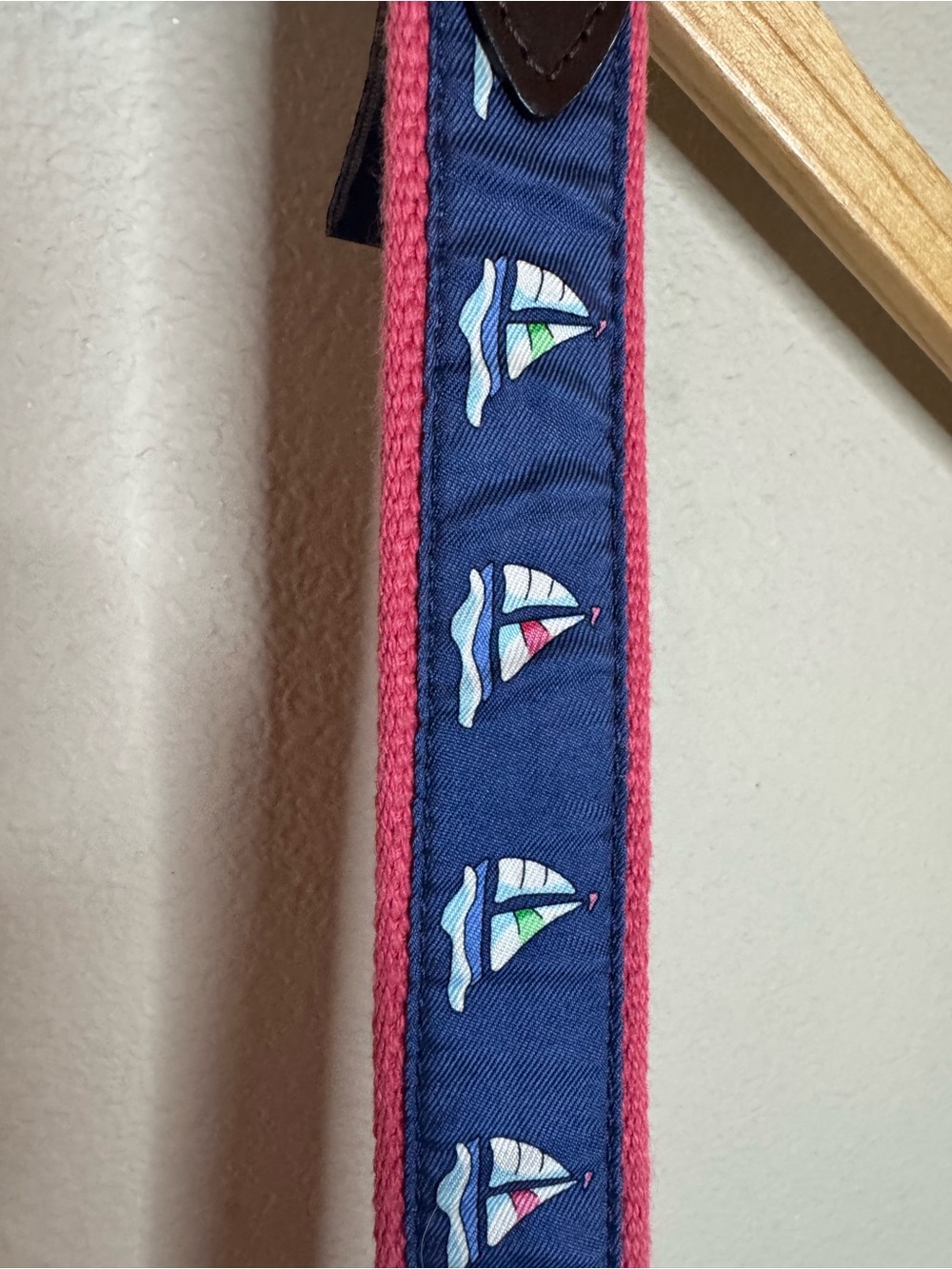 Vineyard Vines Sailboat Belt Size 26 Pink Canvas Leather Trim Preppy Belt